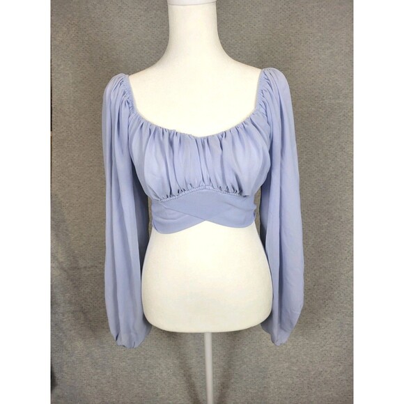 Coquette Sweetheart Chiffon Crop Top Blouse Juniors Small Light Blue Fairytale - Picture 1 of 11